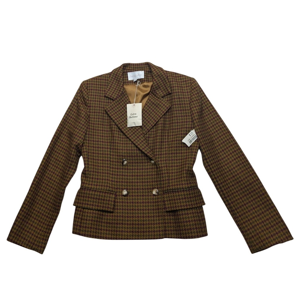 VTG Barrie Pace Ltd Skirt Suit Wmn 6 Brown Wool Houndstooth Double Breasted USA